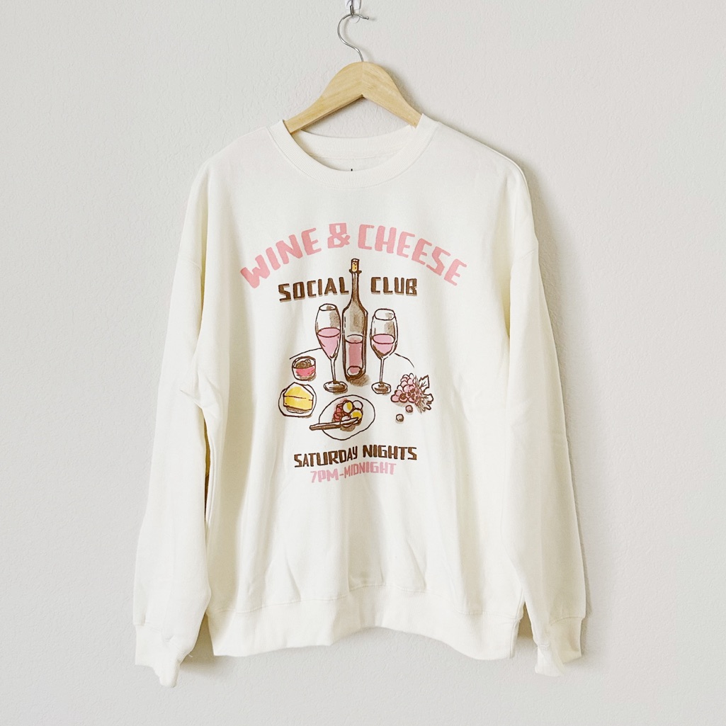 Wine  Cheese Social Club Cream Sweater